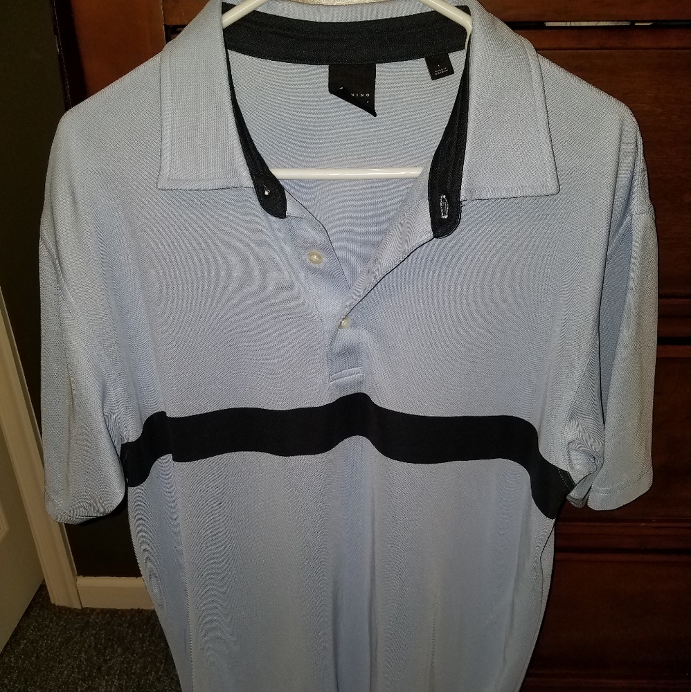 Dunning Golf Light Blue/Navy Polo, L men's